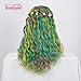 IMSTYLE Multicolor Lace Front Wigs Rainbow Colorful Green Wigs Loose Curl Dark Root Synthetic Hair Wig Glueless Heat Resistant with Natural Hairline 22 Inch
