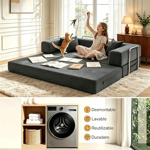 Sofá-cama de 2 lugares de 160cm com espuma e molas para a sala de estar, cinzento