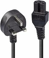 LINDY 2m UK Mains 3 Pin to IEC C15 Power Cable Kettle Lead Black view 1