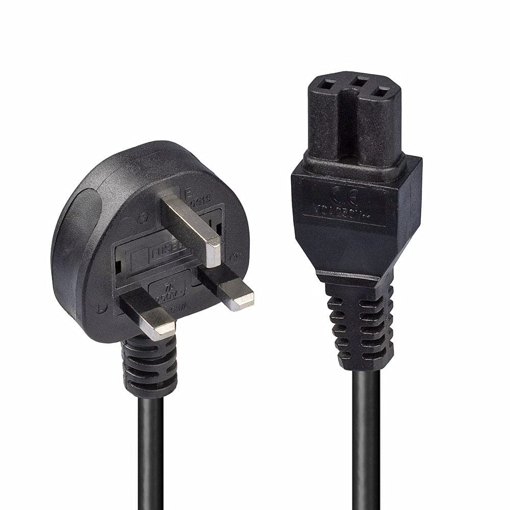 Lindy 2m UK Mains 3 Pin Plug to IEC C15 Power Cable / Hot Conditioned Kettle Lead, Black