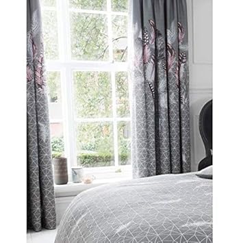 Feathers Grey Curtains Set 66 X 72 A Pair Of Ready Made Amazon