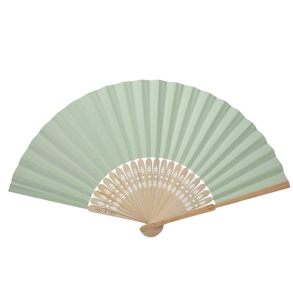 Biitfuu Folding Fan Ribs Bamboo Paper Pocket Fan for Wedding Party Decoration Light Green