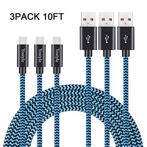 USB Type C Cable 10ft, USB C to USB A Fast Charger,Long Nylon Braided Fast Charging and Data Sync Cord Compatible Galaxy S10, S8, S8+, S9,S9+,Note 8 9,LG V20 G5 G6, Pixel,MacBook, Nintendo Switch