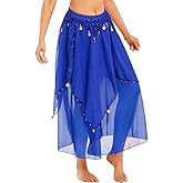 Belly Dance Skirt with Coins Chiffon Wrap Skirt for Women Hand-Sewn Metallic Coins Skirts Stage Performance & Yoga