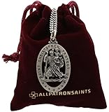 Oval Saint Christopher Necklace in Solid Sterling Silver Protect Us Cut Out Medal 29.00x20.00 MM
