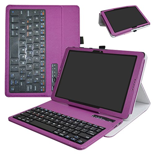 AT&T Primetime Tablet Bluetooth Keyboard Case,Mama Mouth Slim Stand PU Leather Cover With Romovable Bluetooth Keyboard For 10" AT&T Primetime Tablet,Purple