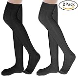 Ordenado 2 Pairs Women's Over knee Leg Warmer Thigh High Cotton Winter Socks( Black&dark Grey)One Size