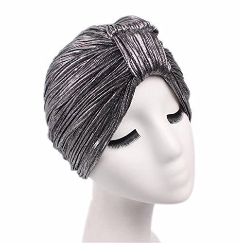 Qhome Luxury Metallic Shinny Ruffle Turban Head Wrap Women Marriage Cap