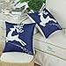 CaliTime Pack of 2 Soft Canvas Throw Pillow Covers Cases for Couch Sofa Home Decoration Christmas Holiday Reindeer with Stars Print 18 X 18 Inches Navy Blue
