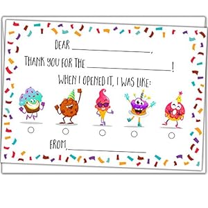 Kids Fill in the Blank Thank You Cards – 25 Cards Including Envelopes – Fun Gender Neutral Thank You Notes For Boys or…