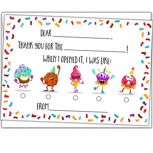 Kids Fill in the Blank Thank You Cards – 25 Cards Including Envelopes – Fun Gender Neutral Thank You Notes For Boys or…