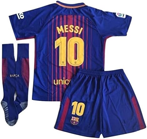 Petersocks 10 Messi Barcelona Home Kids Or Youth Soccer Jersey &amp; Shorts &amp; Socks Set 2017-2018 Season Red/Blue 9-10Years