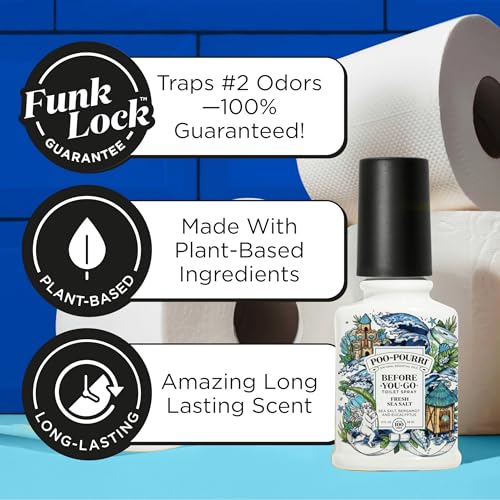 POO-POURRI BEFORE-YOU-GO TOILET SPRAY, FRESH SEA SALT, 2 FL OZ, UP TO 100 USES, BATHROOM ODOR DEODORIZER WITH ESSENTIAL OILS FOR HOME OR WORK, TRAVEL ESSENTIALS, TSA APPROVED SIZE, SEA SALT BERGAMOT