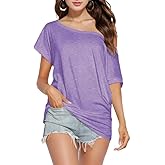 Teepie Off The Shoulder for Women Short Sleeve Shirts Oversized Tshirts Date Night Flowy Boat Neck Tops