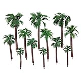 CSPRING 12PCS Green Plastic Model Trees Layout Rainforest Train Palm Tree Diorama Scenery for Home Outdoor Garden Decor