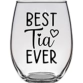 Best Tia Ever - Mothers's Day Gift for Tia - Birthday Present for Aunt - Premium 21oz Stemless Wine Glass