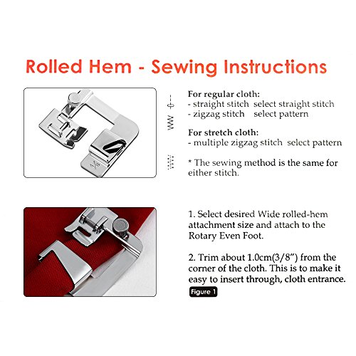 FQTANJU 3 Sizes Adjustable Rolled Hem Foot (1",1/2",3/4") Sewing Machine Presser Foot Hemmer Foot Set For Singer Brother Janome Babylock Juki