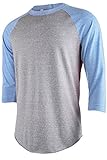 TL Men's Basic 3/4 Sleeve Baseball Top Fitted Tri-blend Raglan T-Shirt LTGREY_BLUE XL