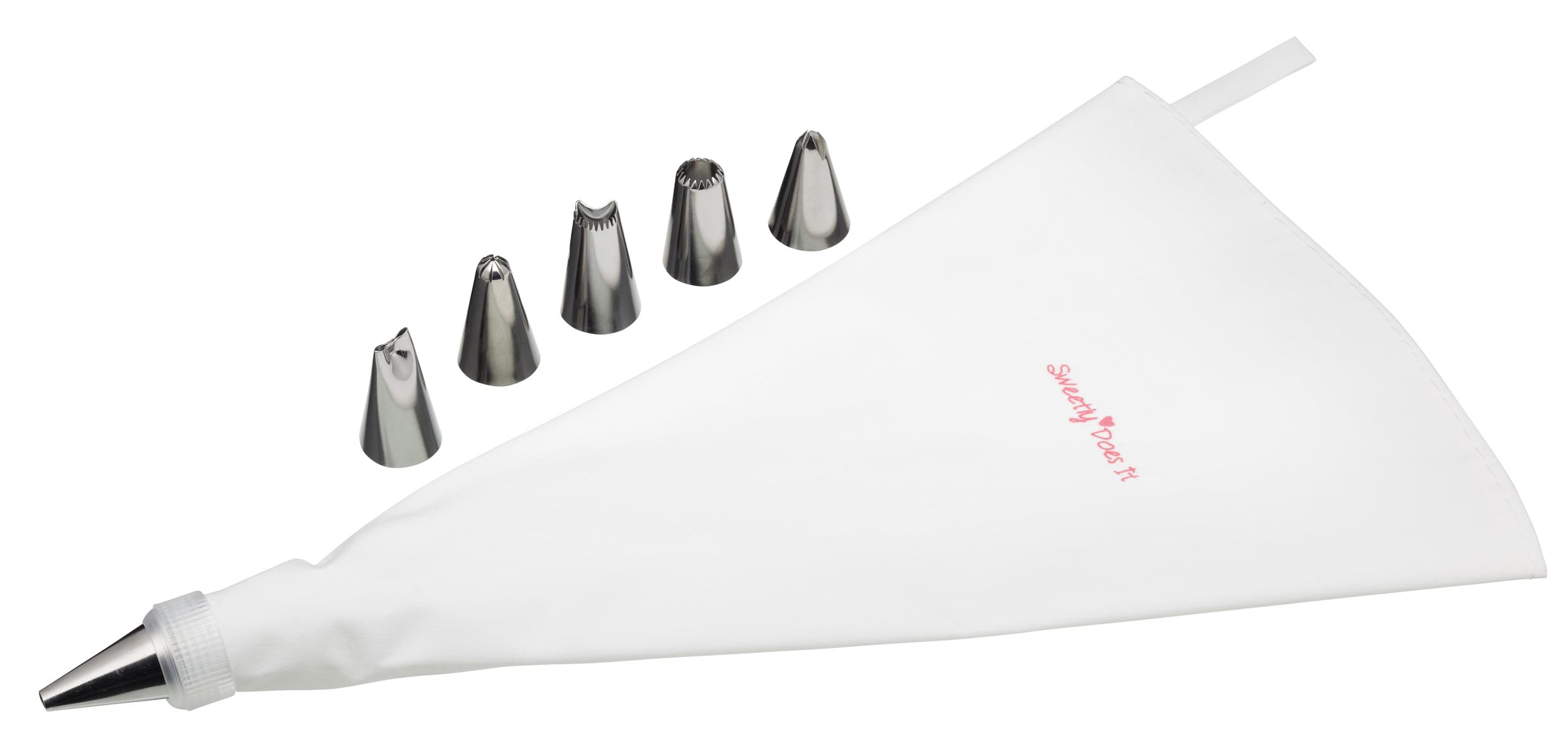 KitchenCraft Sweetly Does It Piping Bag and Icing Nozzles, 8 Piece Cake Decorating Starter Set