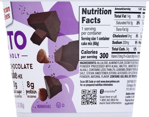 DUNCAN HINES KETO FRIENDLY DOUBLE CHOCOLATE CAKE MIX CUP, ZERO ADDED SUGAR, GLUTEN FREE, 2.1 OZ.