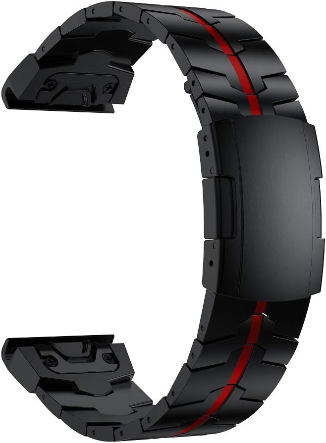 RABUZI Compatible Fenix 6X/5X Plus Band,26mm Enamel Process Titanium Metal Quick Release Easy Fit Watch Strap for Garmin Fenix 6X/6X Pro/5X/5X Plus/3/3HR Smartwatch,Black+Red