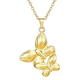 PINK TOWN 18k Gold Butterfly Necklace for Women Dainty Double Butterfly Pendant Necklace Minimalist Statement Insect Necklace Trendy Birthday Party Jewelry