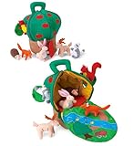 Fabric Apple House with Embroidered Fold-Out Mat and 6 Plush Critters