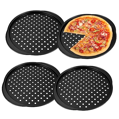 FUNNETOYU 4 Pcs Perforated Round Pizza Pans 35.5x32x1.3cm Nonstick Carbon Steel Bakeware for Oven Kitchen Restaurant