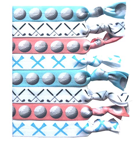 Golf Gift, 8 piece Hair Elastic Set – Accessories for Women, Players, Girls, High School Teams, Coaches, Leagues, Opponents, Partners, Tournaments -MADE IN THE USA
