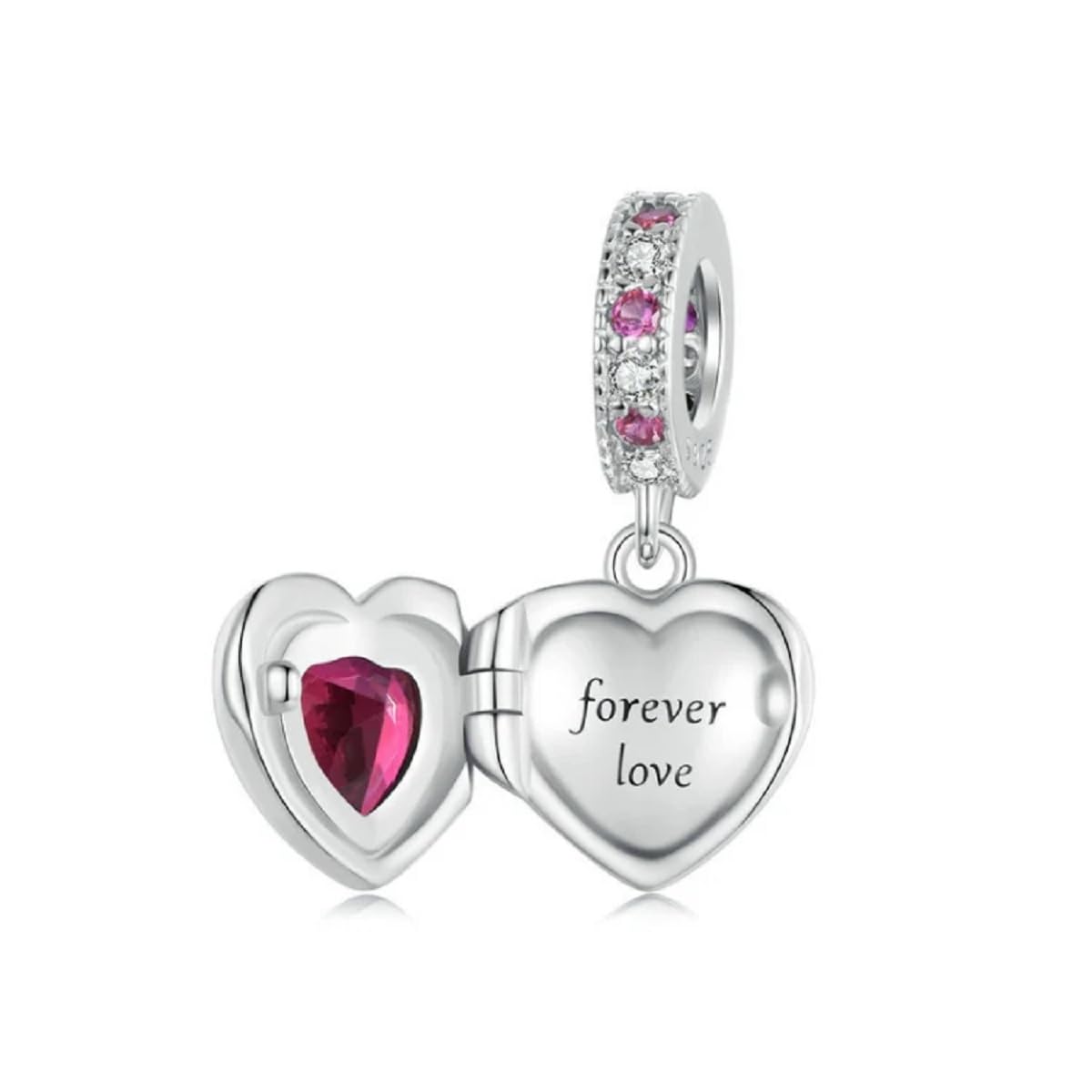 FeatherWish Sterling Silver 925 Forever And Always Love Heart Bead Charms Fits And Compatible With Pandora Bracelets Gift For Birthday Wife Friend Sister Mum Daughter (Forever Love Heart)