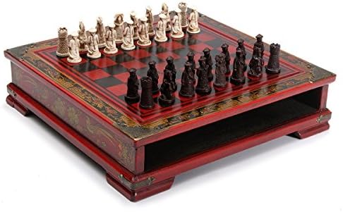 EEvER Thanksgiving Indoor/Outdoor Decoration Wooden Table Chess,32Pcs/Set Resin Chinese Chess With Coffee Wooden Table Toy Gift