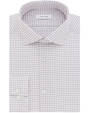 Calvin Klein Men's Non Iron Slim Fit Textured Check Spread Collar Dress Shirt