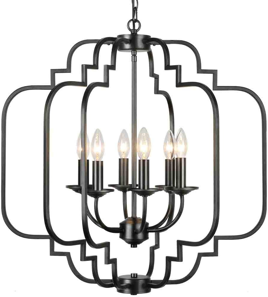 T&A Orb Black 6-Light Chandelier,Rustic Wrought Iron Large Chandelier Modern Farmhouse Hanging Light for Dining Room Foyer Kitchen: Home Improvement