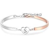 XHBYINFO Women Heart Initial Letter Bracelets Alphabet 26 Letters Charms Bangle Bracelet Stainless Steel Adjustable Personalized Name Jewelry