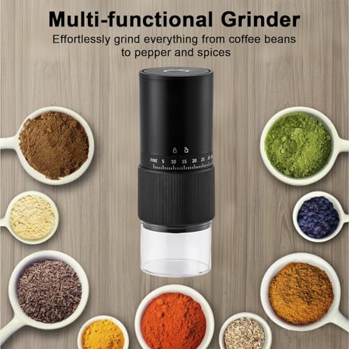 Electric Coffee Grinder Automatic Coffee Bean Grinder Rechargeable Mini Spice Mill with 35 Adjustable Grind Settings & Cleaning Brush for Espresso French Press Home Office Travel Camping