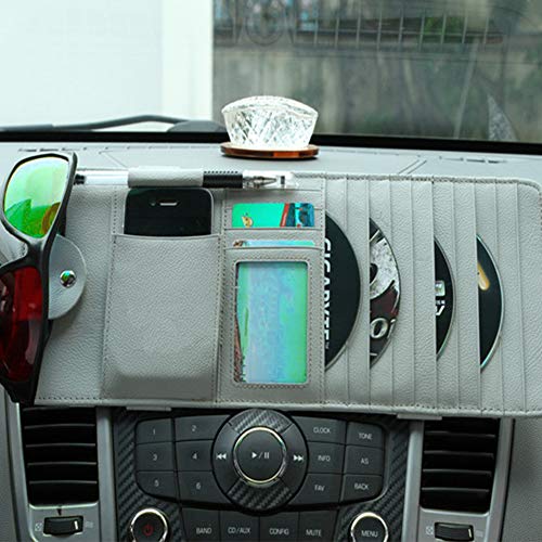 idain PU Leather Car Sun Visor CD Holder Organizer Case Storage Clip,Pen Glasses CD Card Holder Storage Pouch,Gray