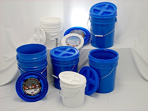 Bucket Kit, Five Blue 5 Gallon Buckets w/Blue Gamma Seals & Three White 2 Gallon Buckets w/ White Gamma Seals