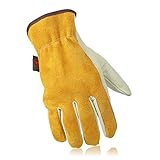 OZERO Garden Gloves, Genuine Leather Construction Glove with Elastic Wrist for Women & Men - Good Grip & Flexible for Gardening/Farm/Heavy Duty/Truck Driving/Warehouse - Lightcyan (1 Pair/Large)