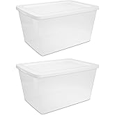 2-Pack 58 Quart Clear Storage Bins with Snap-On White Lids, Stackable Plastic Containers for Home Organization, Closet, Bedroom, Garage Storagea