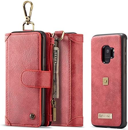 Mobile phone accessories s9 detachable wallet case,custom design phone case cover for Samsung Galaxy s9 (Color : Red, Size : S9)