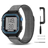 C2D JOY Compatible with Garmin Forerunner 25 (Large) Replacement Band Pin & pin Removal Tool, Fashion Watch Band for Daily wear Soft, Breathable Metal Weave - Black, Medium