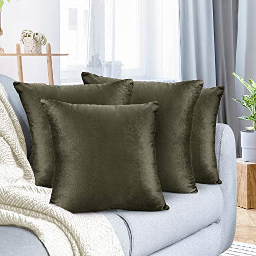 Nestl Throw Pillow Covers, Cozy Velvet Decorative Outdoor Pillow Covers 20X20 Inches, Soft Solid Cushion Covers for Sofa, Bed and Car, Set of 4 - Khaki at Amazon