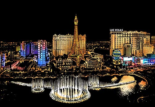 XiaoXT Scratch Art Paper Rainbow Painting Sketch Pad DIY Night View Scratchboard for Adults and Kids - 2 Packs, 16 X 11.2 Inches (Taj Mahal+Las Vegas) - Thumbnail 2