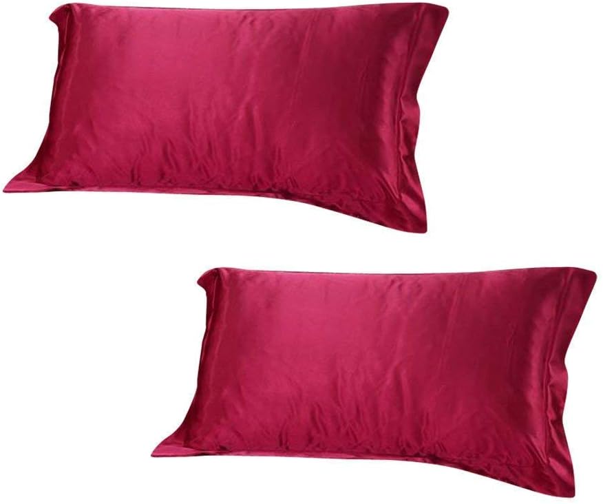 DEHMAN Silk 500TC Pillow Cover, Standard Size, 20x26 Inch, Red, Burgandy, 2 Pieces