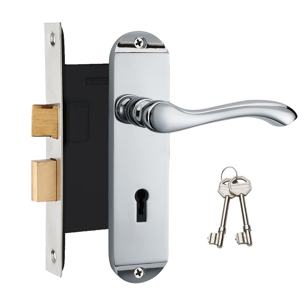 HAIFUAN Polished Chrome Bedroom Door Lock Set,Backset 57MM(76MM Width) (Z01-ET-57)