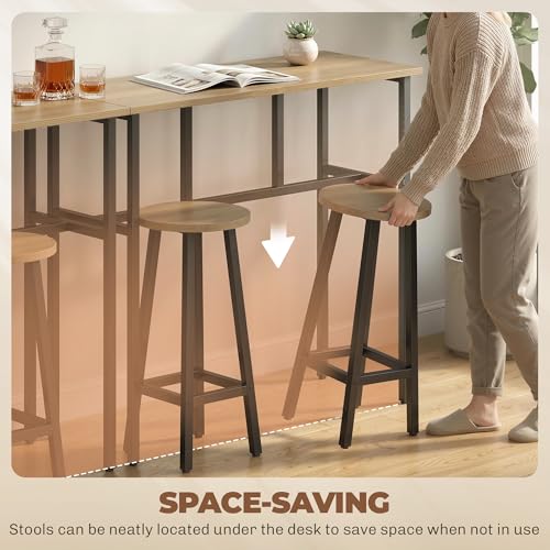 HOMCOM 6-Piece Bar Table Set, 2 Breakfast Tables with 4 Stools, Counter Height Dining Tables & Chairs for Kitchen, Living Room, Grey-Brown Wood Grain