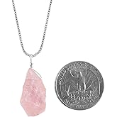 YANARA Natural Raw Pink Morganite Stone Rough Crystal Gemstone Dainty Women Pendant Necklace, Chakra Healing Crystals, Birthstone, Silver Plated Chain 18 inch