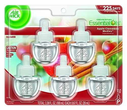 Air Wick Scented Oil Refill Plug in Air Freshener Essential Oils, Apple Cinnamon Medley, 5ct, 3.38oz by Air Wick