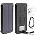 Solar Power, 12000mAh Portable Solar Powered Phone Charger Dual USB Solar External Battery Pack Power Bank for Cellphones With Solar LED Lights For Emergency or As A Camping Light (Black)