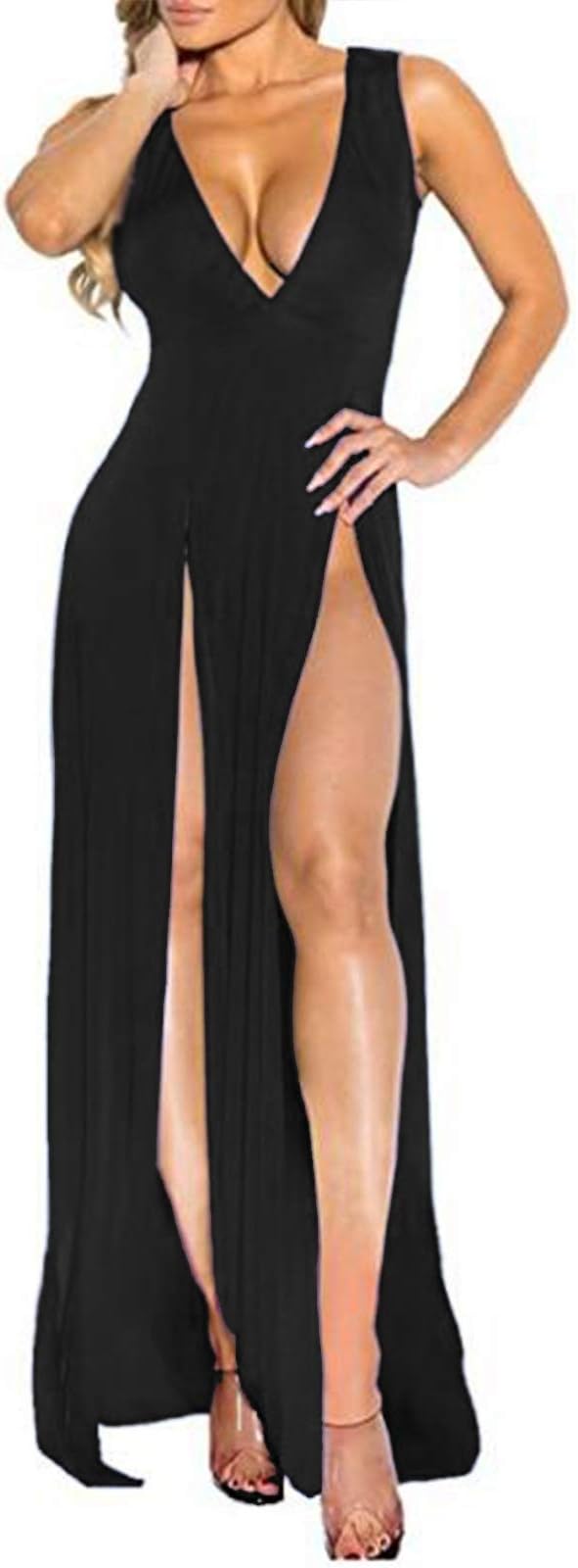 Womens Bandage Side Split V Neck Sleeveless Bodycon Clubwear Maxi Vest Dress